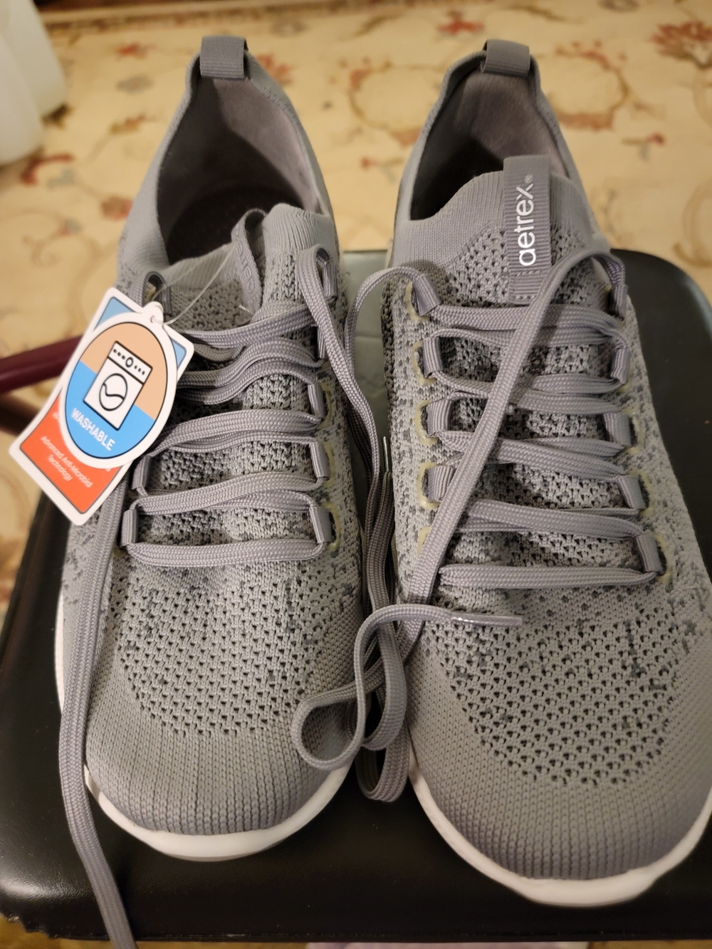 New NWT Aetrex Womens Grey Knit Lace-Up Sneakers Sz 10